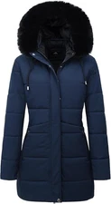 MOERDENG Women's Winter Puffer Coat Thicken Fleece Lined Down Large, Navy 