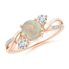Round Opal Gemstone 925 Sterling Silver Birthday Three-stone Wedding Ring
