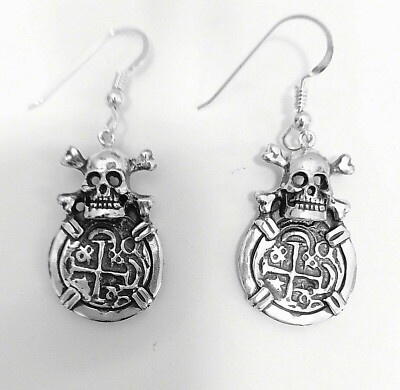 ATOCHA Münze Ohrringe Totenköpfe 925 Sterling versunkener Schatz Schiffbruch Schmuck