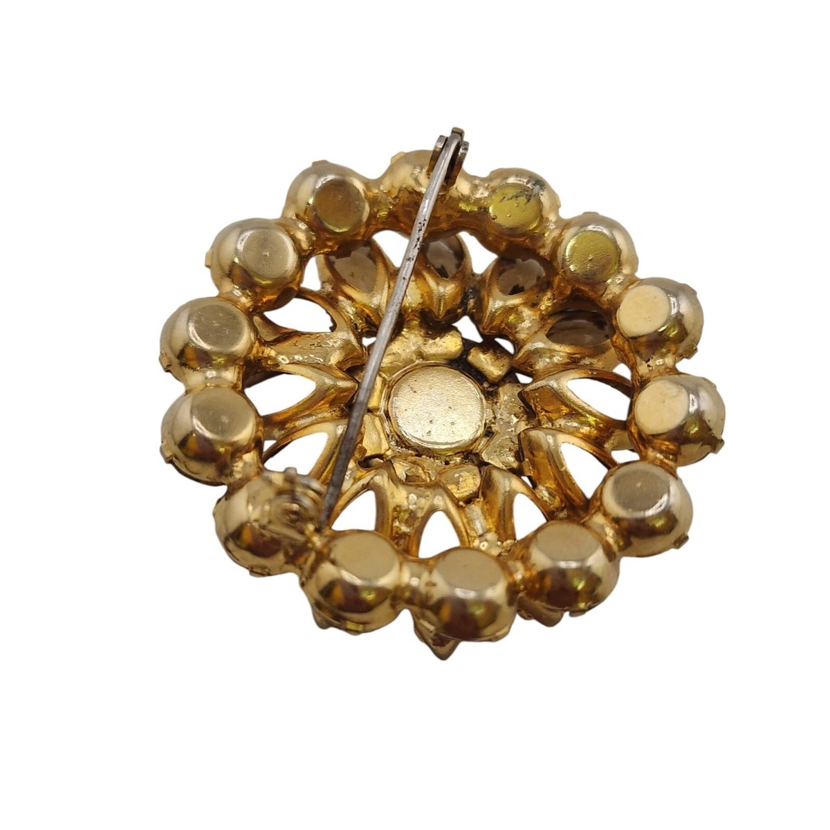 Vintage Blingy Multi Tone Topaz Rhinestone Dimensional Brooch