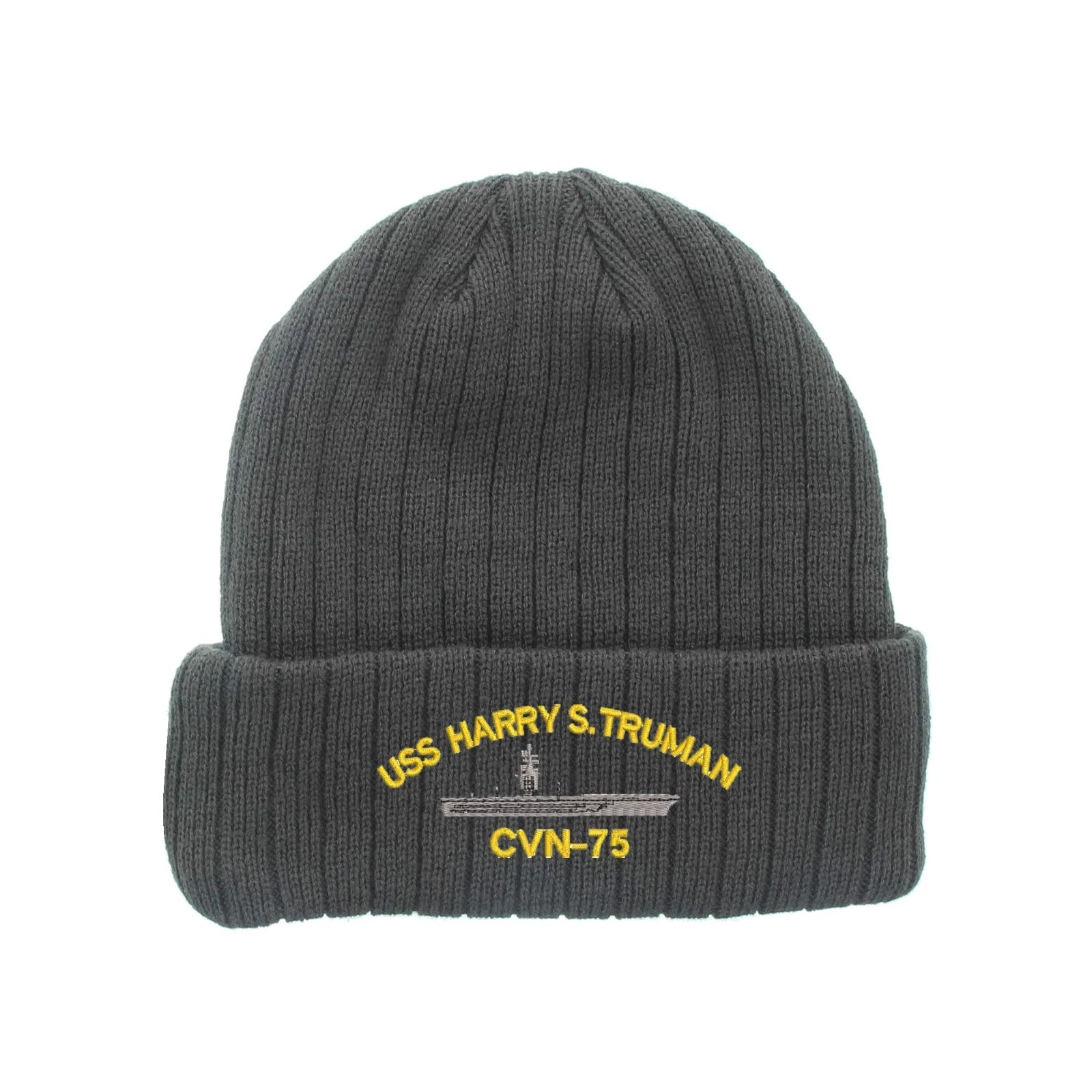 USS CVN-75 embroidered fleece beanie hat, insulated winter beanie hat