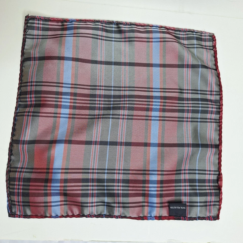 男式聚酯纤维编织格子汉基口袋正方形黑色勃艮第蓝色 — 第 4/4 张图片