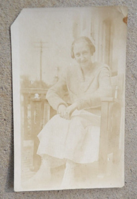 Vintage Antique Real Photo Postcard-Lady on Porch-Do You Know Me? Erma Williams