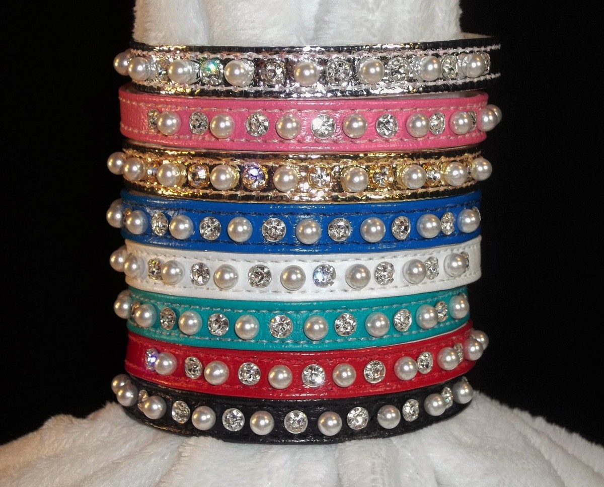 RHINESTONE BLING DOG Pet PUPPY COLLAR Petite Pearl Crystal Jewel Size xs  small