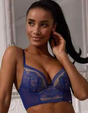 Image of GOSSARD Encore 15608 Imperial Blue Padded Longline Lace Bra Size 36E