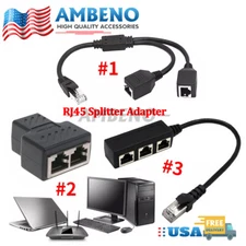 RJ45 Splitter Adapter 1 to 2/3 Ways CAT 7 6 5 LAN Ethernet Cable Connector NEW