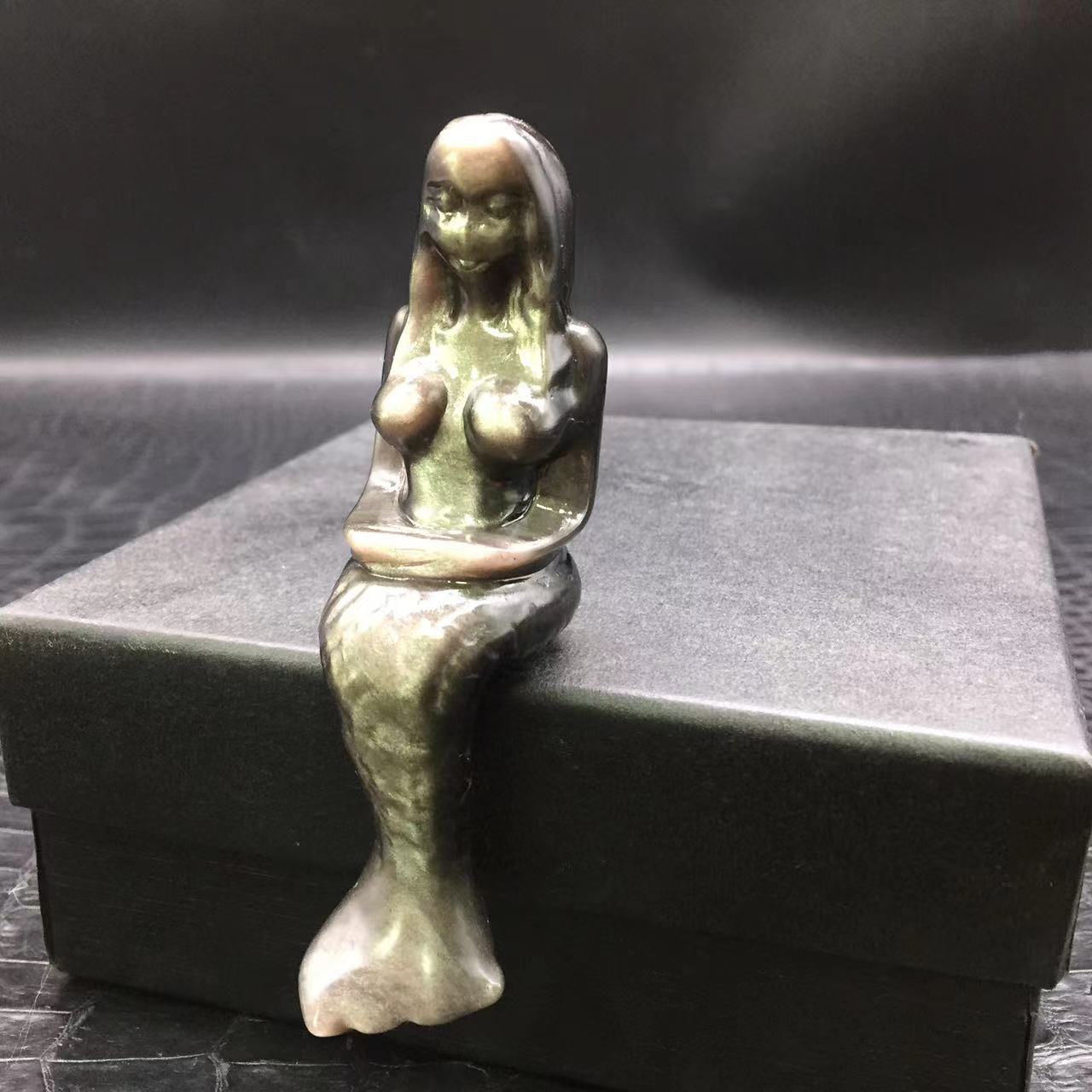 Natural Silver Obsidian Quartz Crystal Carved Mermaid Healing Reiki Decorate 1Pc