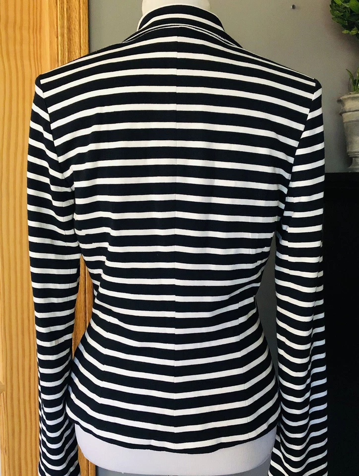 Chaqueta Blazer Bailey/44 EE. UU. Rayas Mujer M Botones Blanco Azul Náutico Preppy Foto 4 de 4