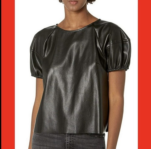 VELVET by Graham and Spencer Womens vegan leather Black top Size S NEW $185 - 第 1/2 張圖片