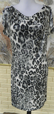 NWOT DRESSBARN SZ 4 LEOPARD COCKTAIL DRESS SKIMMER RHINESTONE COLD SHOULDERS