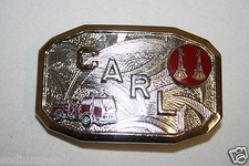 Vintage Mid Century Fire Fighter Engine Uniform CARL Small Belt Buckle MINTY