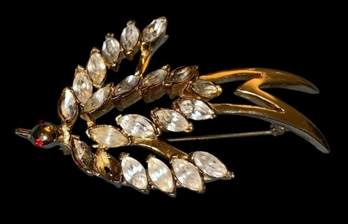 Coro 1940s/1950s Bird Rhinestone Pin Brooch Signed - Picture 2 of 9
