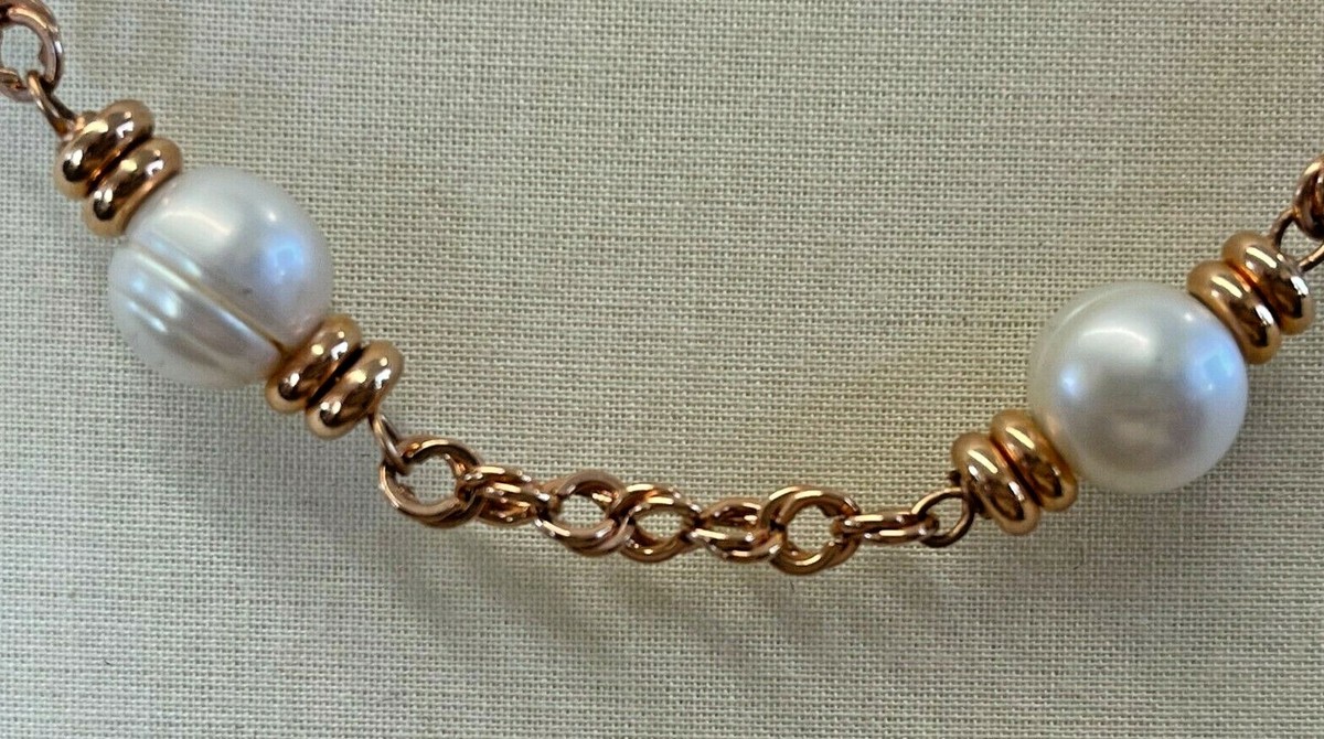 Vintage Honora Bronze H Italy Cultured White Pearl Chain