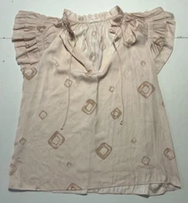 Grade & Gather Silky Light Pink V Neck Blouse with Geometric Pattern  Sz Medium
