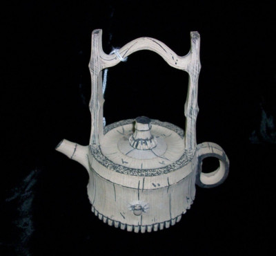 Antique Chinese CHENG NI Old White Stone Bamboo Tea Pot Teapot China