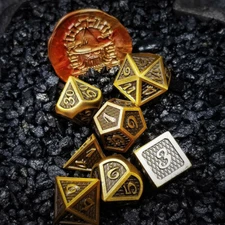 Sage's Dragonstones - Gold Black Metal Polyhedral Dice Dungeons Dragons