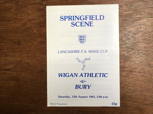 Seltener Wigan Athletic v Bury Einzelblatt 1983 Lancashire Manx Cup - postfrisch.