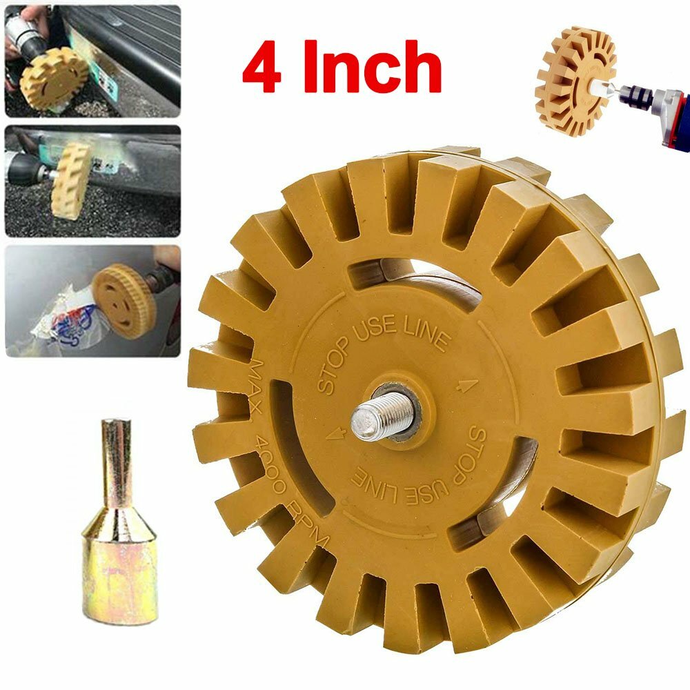 4" Car Decal Removal Eraser Wheel w/ Rubber Power Drill Adapt0er