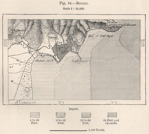 Béjaïa. Béjaïa Bejaia. Algeria 1885 old antique vintage map plan chart