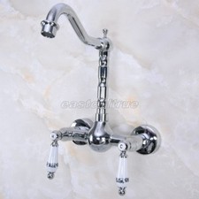Polished Chrome Brass Wall Mount Bathroom Kitchen Double Handle Faucet enf957