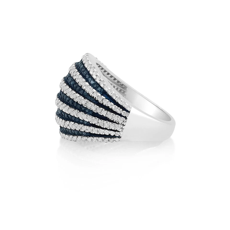 Anillo de cóctel de plata de ley con cúpula de diamantes naturales azul blanco corte redondo de 2,08 quilates Foto 2 de 4