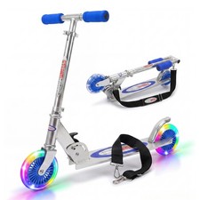 2 Wheel Kids Scooter Flashing Light Up Wheels Foldable Blue Ride On Kick Board