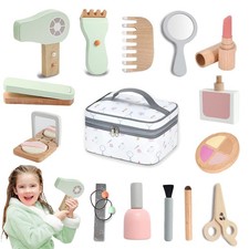 Wooden Makeup Toy Set, Pretend Play Wood Beauty Salon Playset for Girls, Wood...