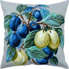 Plum Branches. Needlepoint Kit. Throw Pillow 16 16 Inches. Printed Tapestry C...