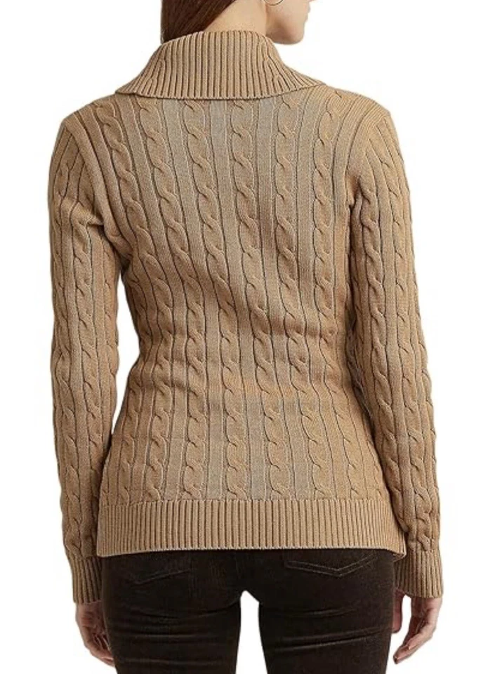 Suéter de algodón con hebilla pequeña Lauren Ralph Lauren para mujer - clásico camel, PS Foto 2 de 4