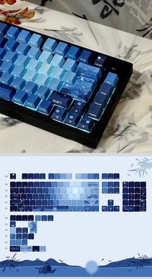 PBT Moonlit Keycaps Custom Dark Blue Shine Through Keycaps Cherry Profile 128...