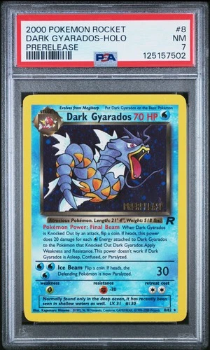 2000 POKEMON ROCKET PRERELEASE #8 DARK GYARADOS-HOLO PSA 7