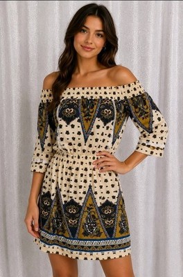 boohoo off shoulder dress UK 8 Aztec Print party