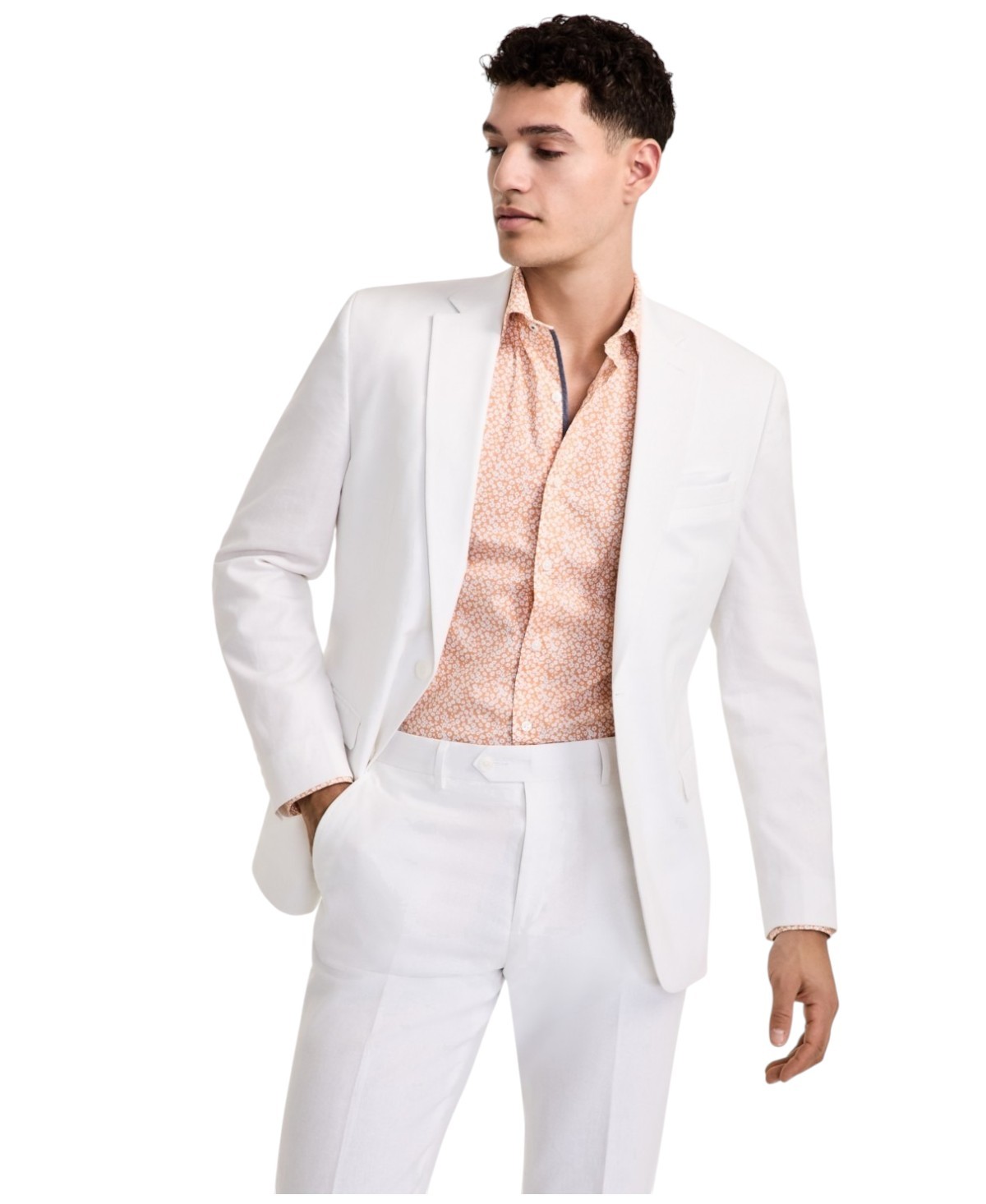 Bar Iii Mens Slim fit Sport Coat Blazer 38 L White Solid Stretch