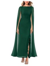  Women's Sexy Elegant Long Sleeve High Split Mesh Ruched Large Dark Green