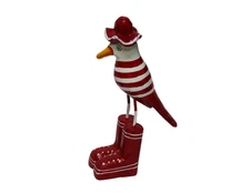 Handmade RED SEAGULL with Rainboots Hats Coats Coastal Nautical Home Decoration