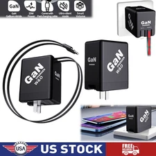 W&O 2 in 1 Gan Charger(Type C/L),120w Compatible Fast,Retractable Wall, US Black