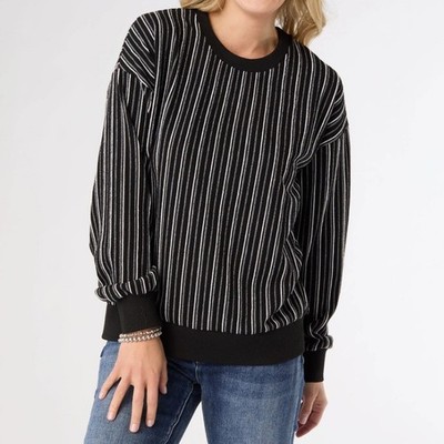 NWT Coco + Carmen Marla Textured Stripe Sweater Top Black & White Pullover S M