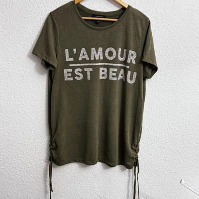 Atmosphere ''L'amour Est Beau'' Olive Lace Up T-Shirt