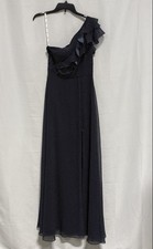 DB Studio David's Bridal Black Pin Dot One Shoulder Ruffle Maxi Dress Sz 4 NWT