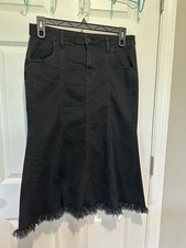 Black Denim Skirt W/Fringe Hem