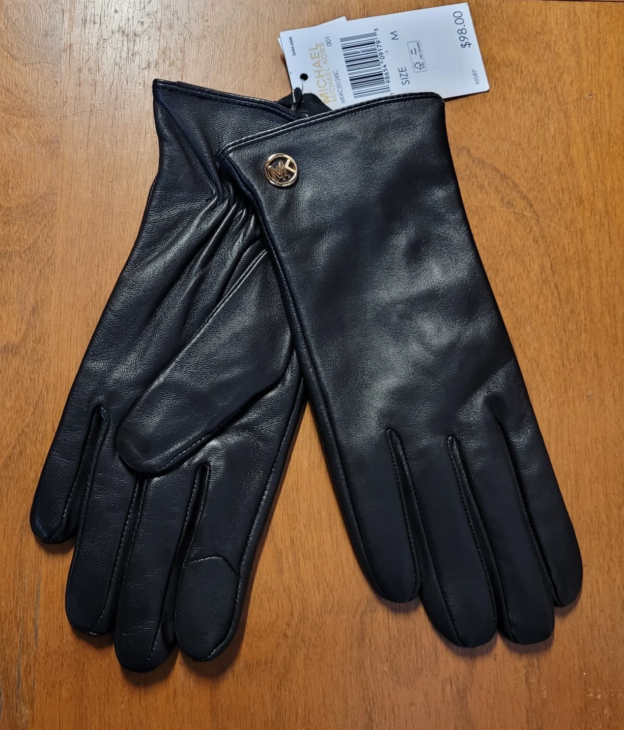 MSRP $98 Michael Kors Womens Black Leather Touch Screen Tip Gloves MEDIUM