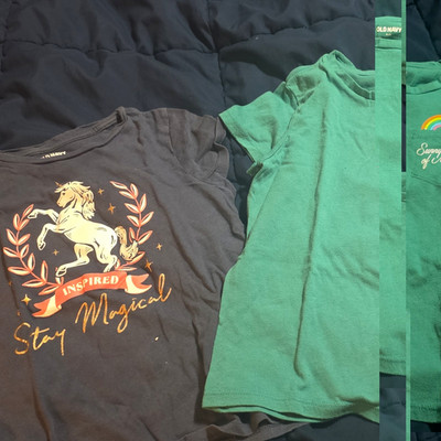Old Navy Girls Lot of 2 Graphic T-Shirts Size 8 Unicorn Rainbow Black/Green