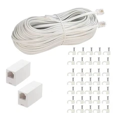 LanSenSu Phone Extension Cord100 Ft, Cord ，Telephone 100Ft-White, White 