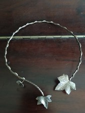 Handmade Sterling Silver Rope Choker Necklac w/ ivy leaves, Adjustable Wedding 