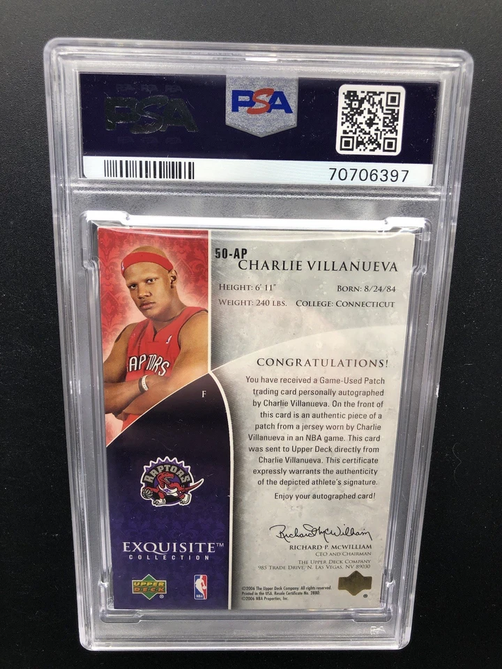 UD EXQUISITE RC 2005 parche grueso automático dorado RPA Charlie Villanueva #/31 PSA 8 casi nuevo-como nuevo Foto 2 de 2