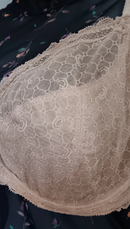 Sujetador de copa de 3 piezas con aros sin relleno de encaje beige oscuro con encaje EE. UU. 38DDD/38G/38F Foto 3 de 4