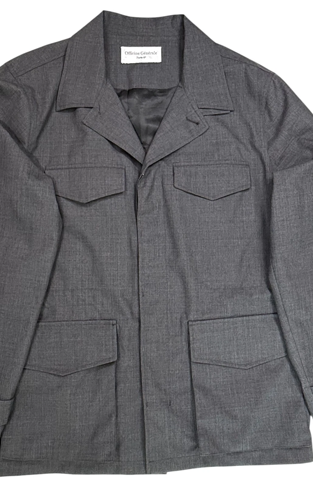 Officine Generale Men's Charcoal Jacket 4 Utility Pockets Tech Water Resist sz M - product detail image 2
