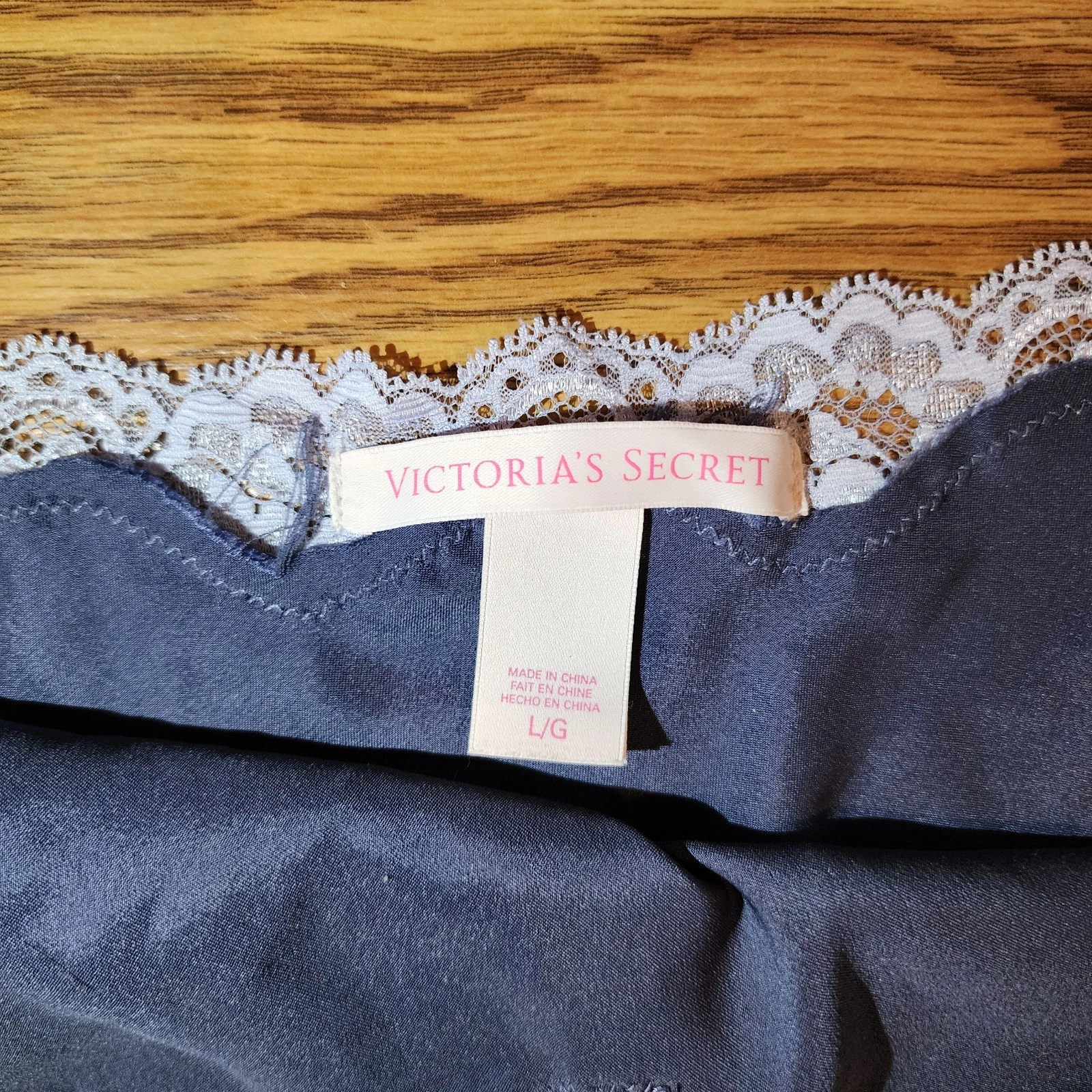 UNDERCOVER Abito Victoria's Secret lucido raso pizzo orlo blu slip grande camicia babydoll