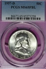 1957 D PCGS MS65FBL FRANKLIN HALF DOLLAR #B52326