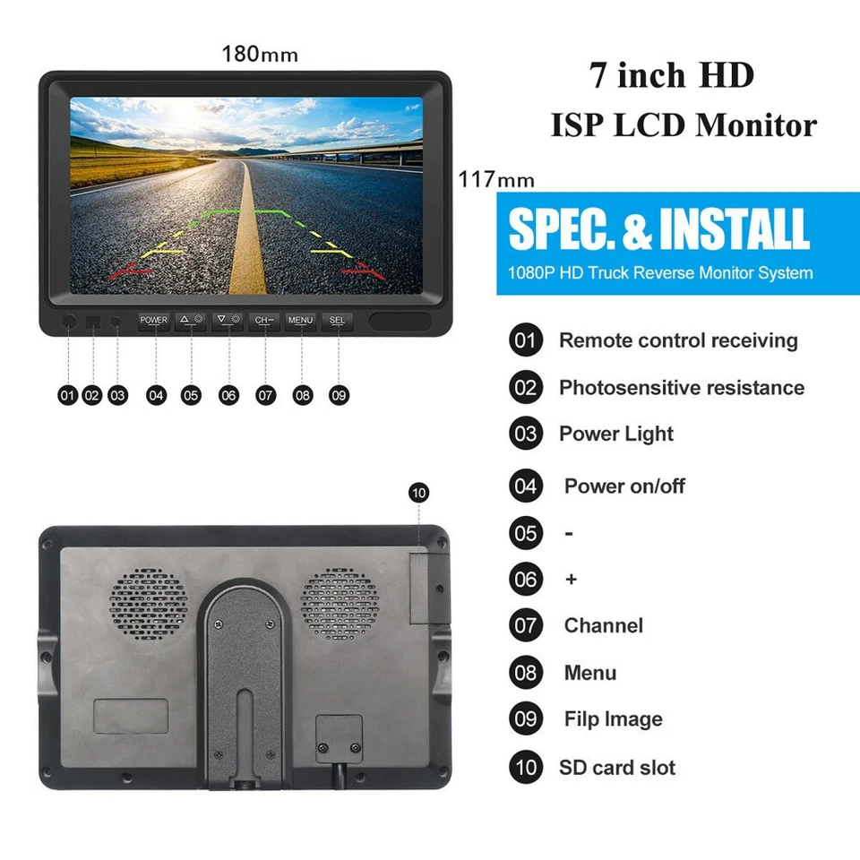 7" Split Monitor Dual Rear View Backup Camera DVR System For Semi Box Truck RV - Image 4 of 4